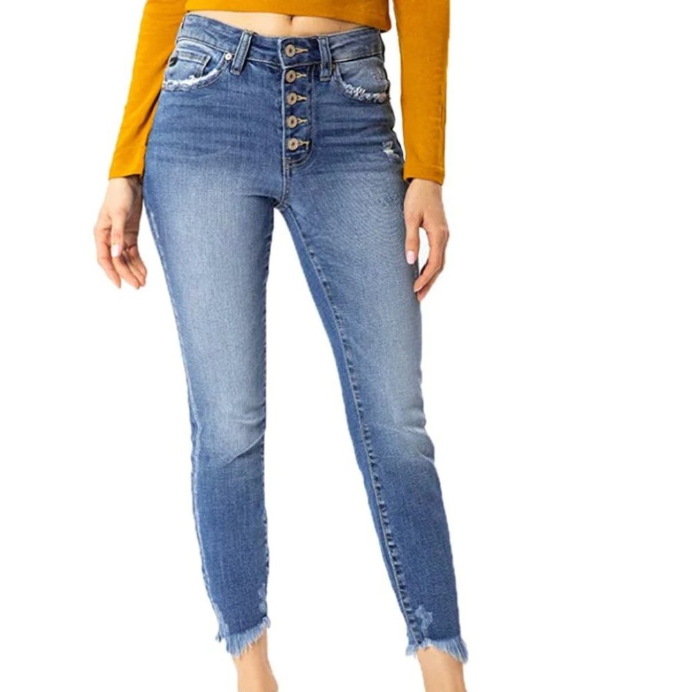 KC8577 Kancan Dark Wash High Rise Button Fly Skinny Jeans Size 26